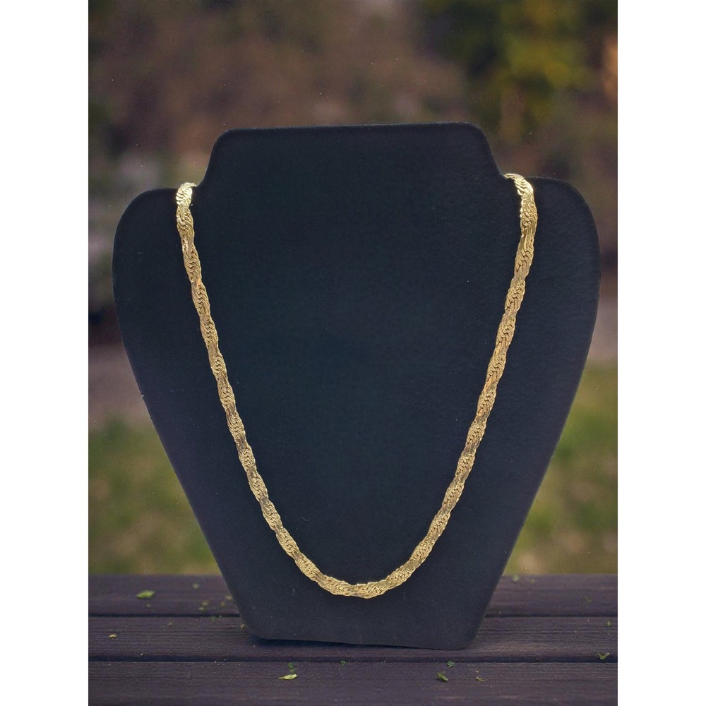 Trifari‎ Vintage Gold Tone Flat Braided Chain Necklace Clasp 30"